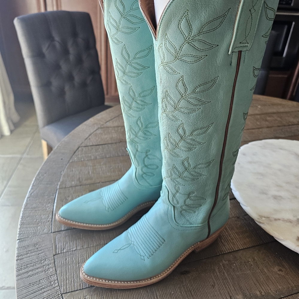 Turquoise Embroidered Knee-High Boots - Picture 7 of 11